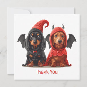 Thank You Halloween Dachshund Dogs Devil Bat Card
