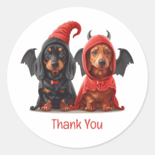 Thank You Halloween Dachshund Dogs Devil Bat Classic Round Sticker