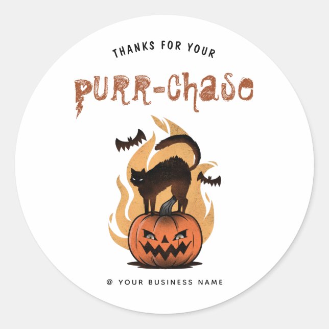 thank you halloween spooky fall cat pun  classic round sticker (Front)