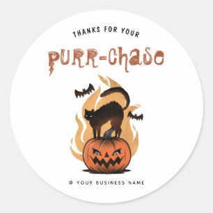 thank you halloween spooky fall cat pun classic round sticker