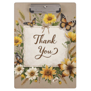 Thank you Hand drawn wildflowers, wheat stalks Clipboard