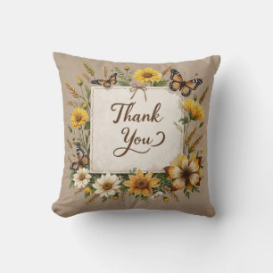 Thank you Hand drawn wildflowers, wheat stalks Cushion