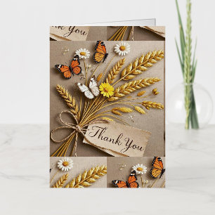 Thank you Hand drawn wildflowers, wheat stalks Foil Greeting Card