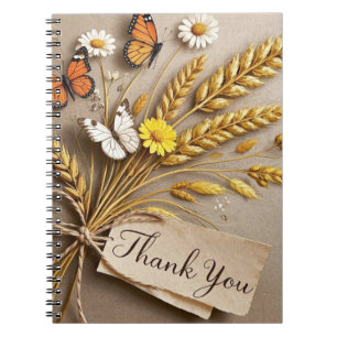 Thank you Hand drawn wildflowers, wheat stalks Notebook
