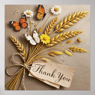Thank you Hand drawn wildflowers, wheat stalks Poster