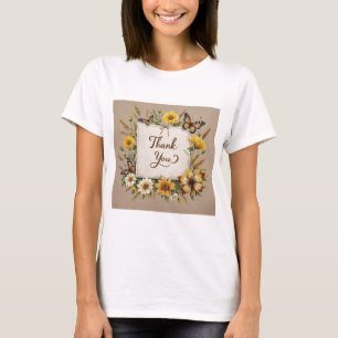 Thank you Hand drawn wildflowers, wheat stalks T-Shirt