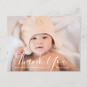THANK YOU hand lettering baby announcement Postcard
