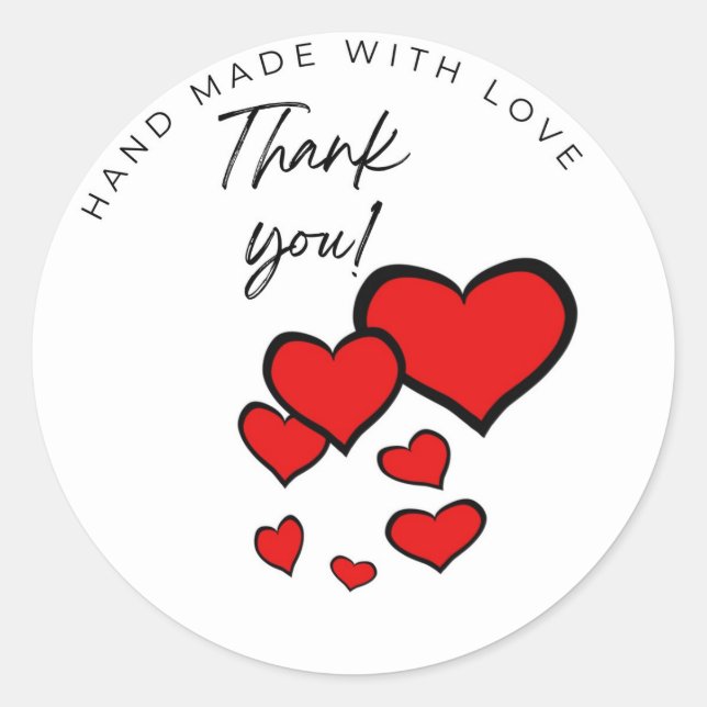 Thank you Hand made with love red hearts Sticker (Front)