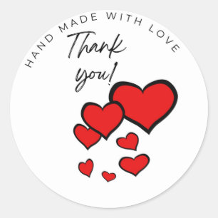 Thank you Hand made with love red hearts Sticker