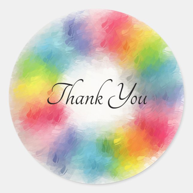 Thank You Hand Script Colourful Template Pink Red Classic Round Sticker (Front)