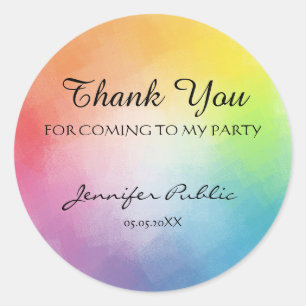 Thank You Hand Script Text Elegant Rainbow Colours Classic Round Sticker