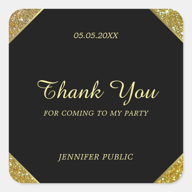 Thank You Hand Script Text Gold Glitter Template Square Sticker (Front)