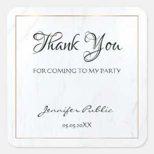 Thank You Hand Script Text Gold Marble Template Square Sticker
