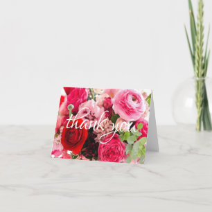 Thank You Hand Script Watercolor Roses Flowers Card