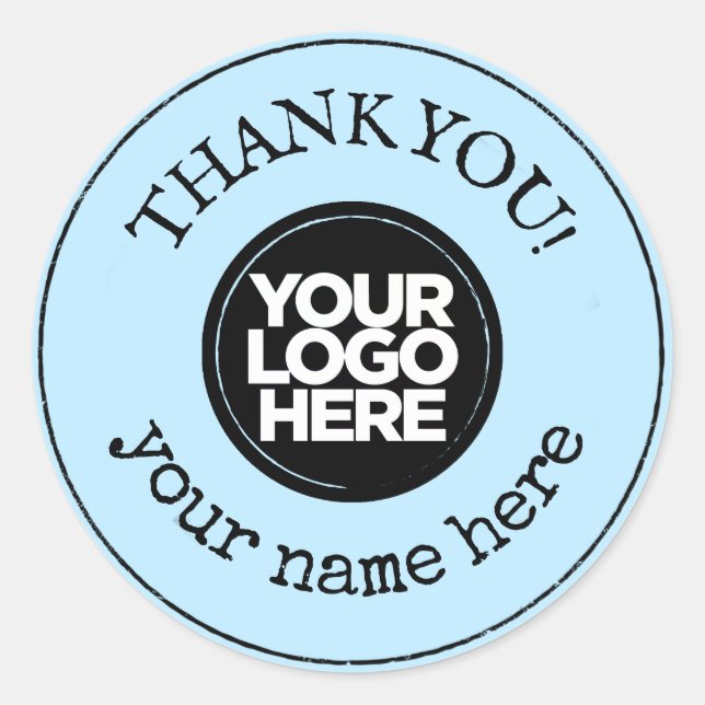 Thank You Handmade Minimalist Business Logo Blue Classic Round Sticker (Front)