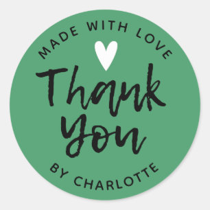 Thank You Handmade With Love Green Classic Round S Sticker