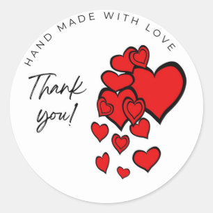 Thank You Handmade With Love Heart Cluster Classic Round Sticker