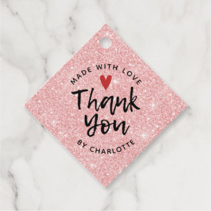 Thank You Handmade With Love Pink Glitter Favour Tags