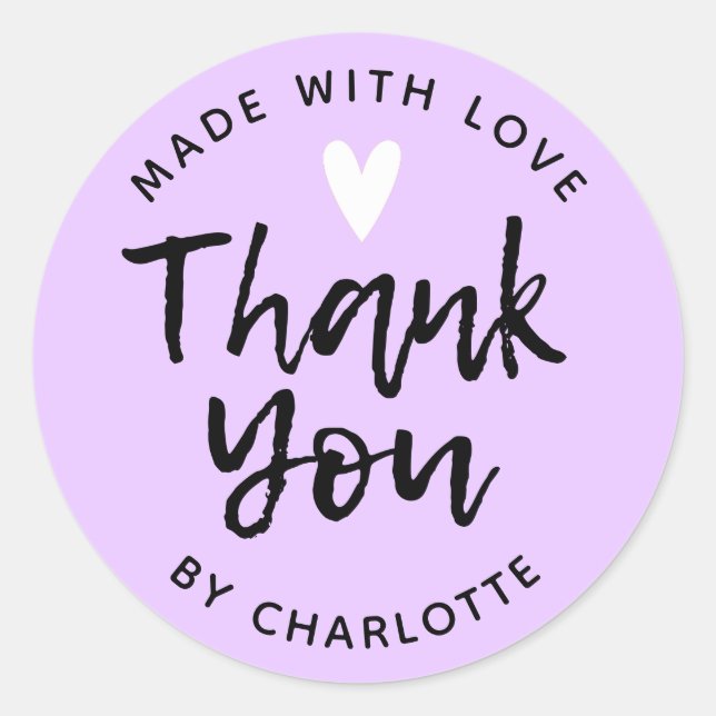 Thank You Handmade With Love purple Classic Round Sticker (Front)