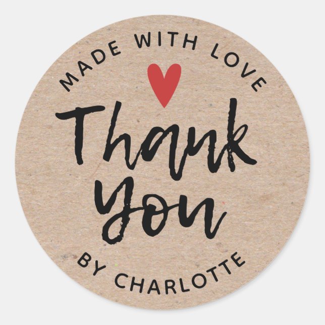 Thank You Handmade With Love Rustic Kraft Classic Round Sticker (Front)