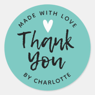 Thank You Handmade With Love teal Classic Round St Sticker