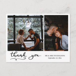 Thank You Handwritten Modern Couple Photo Holiday Postcard