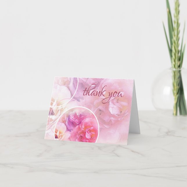 Thank You Handwritten Script Chic Watercolor Roses Card (Front)