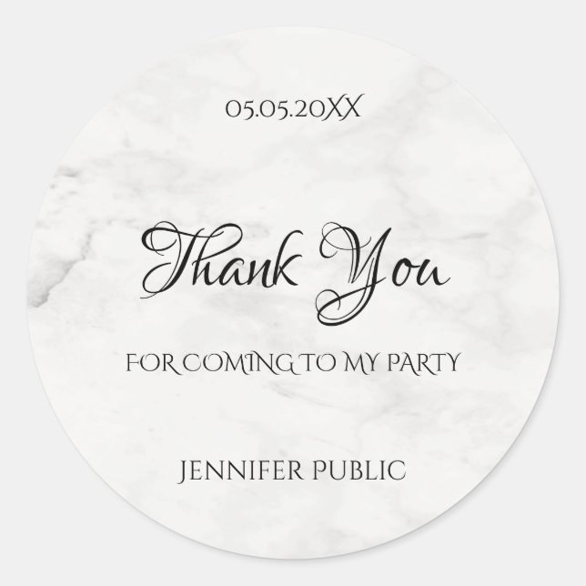 Thank You Handwritten Script Template Marble Chic Classic Round Sticker (Front)
