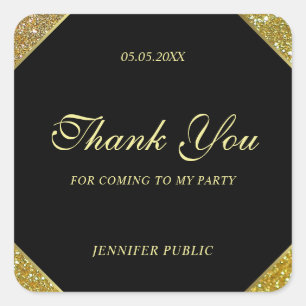 Thank You Handwritten Script Text Gold Glitter Square Sticker