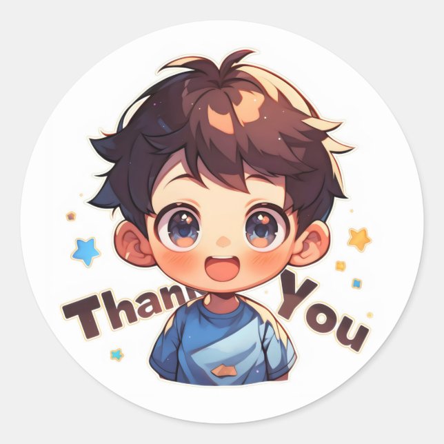 Thank You Happy Anime Boy Classic Round Sticker (Front)