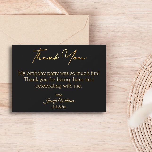 thank you happy birthday black gold minimalist card (Creator Uploaded)