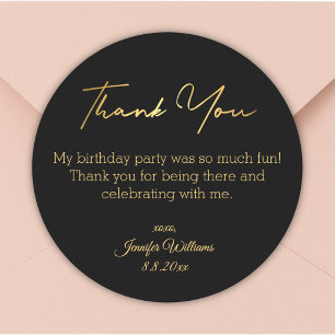 thank you happy birthday black gold minimalist classic round sticker