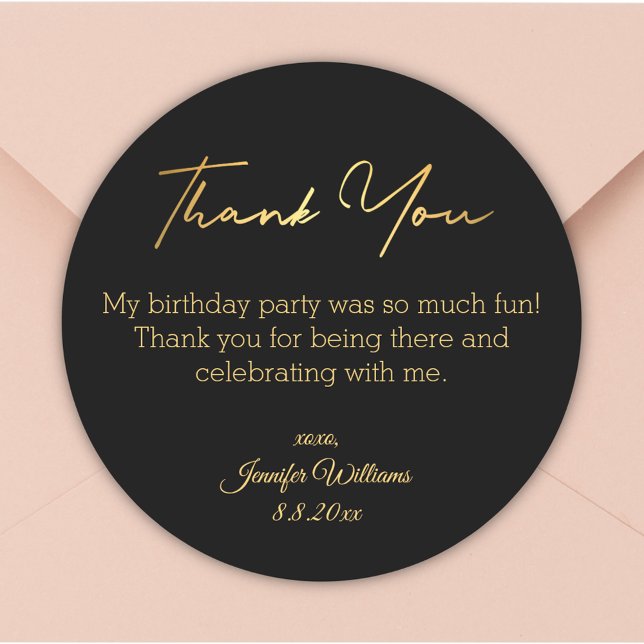 thank you happy birthday black gold minimalist  classic round sticker (Creator Uploaded)