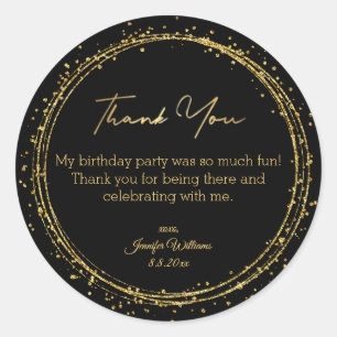 thank you happy birthday black golden glitters classic round sticker