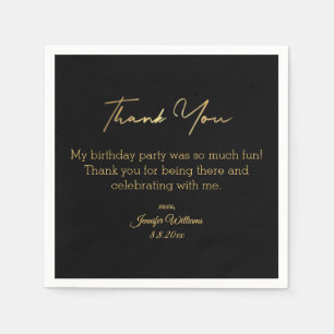 thank you happy birthday black golden minimal chic napkin