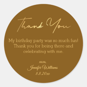 thank you happy birthday brown gold minimalist  classic round sticker