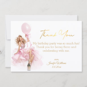 thank you happy birthday gold script pink dress  card