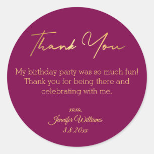 thank you happy birthday pink gold minimalist  classic round sticker