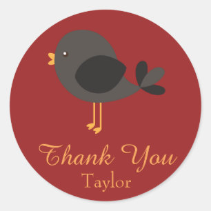 Thank You Happy Black Robin Classic Round Sticker