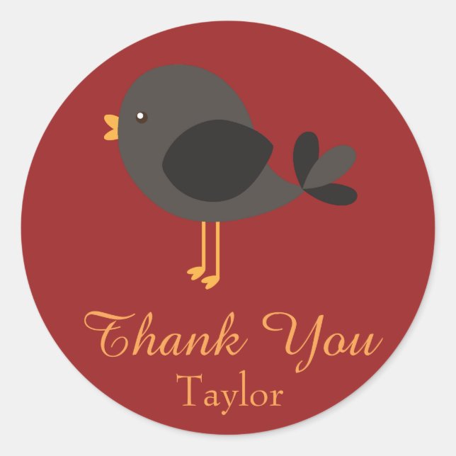 Thank You Happy Black Robin Classic Round Sticker (Front)