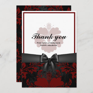Thank you happy holiday black bow, red floral invitation