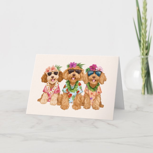 Thank You Hawaiian Goldendoodle Dogs Flower Lei Card (Front)