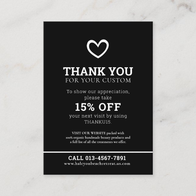 Thank you health photo promo repeat black business card (Front)