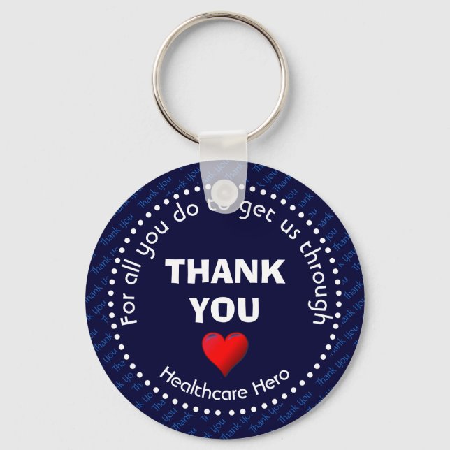THANK YOU Healthcare Hero Custom NAVY Key Ring (Front)