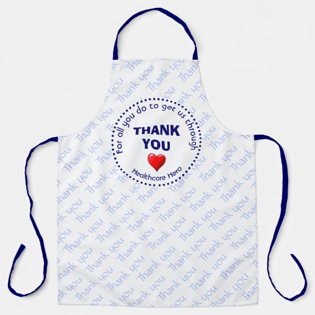 THANK YOU | Healthcare Hero | Customisable BLUE Apron (Front)