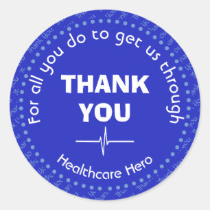 THANK YOU Healthcare Hero Customisable BLUE Classic Round Sticker
