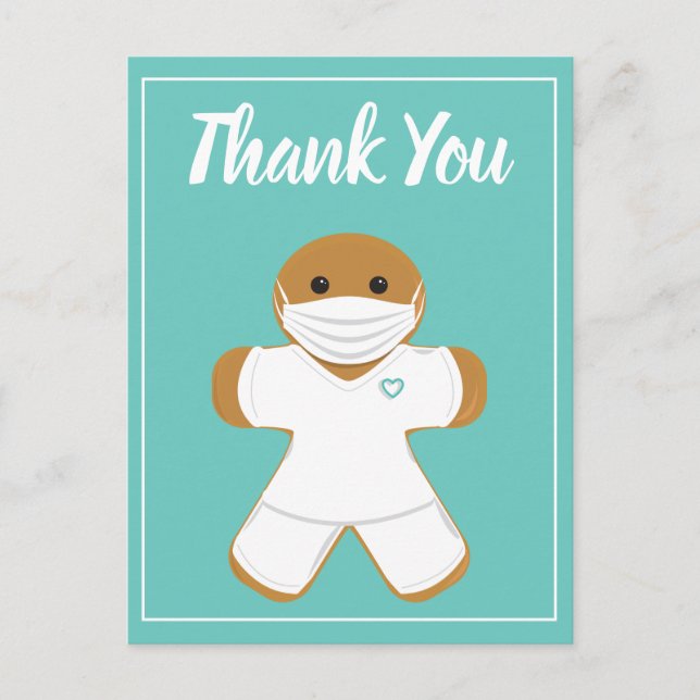 Thank You Healthcare White Scrubs Gingerbread Man Postcard (Front)