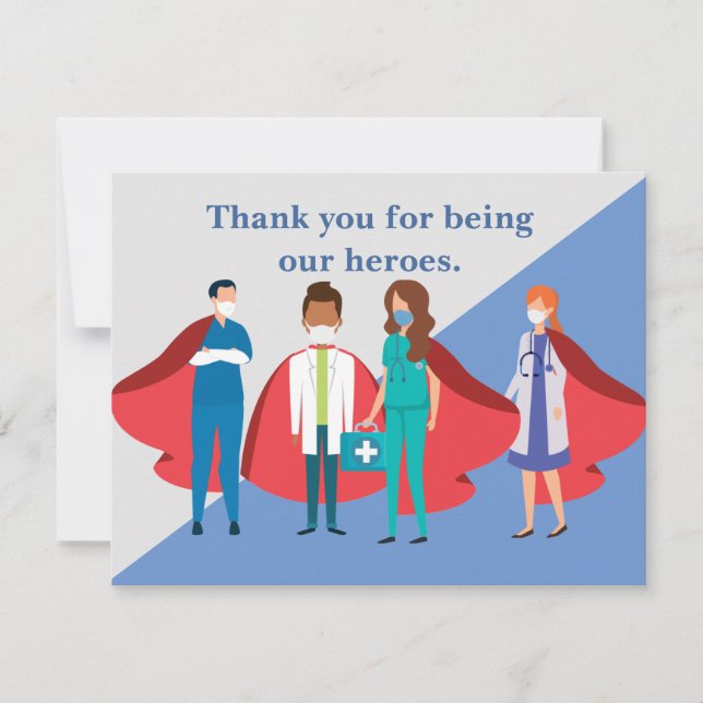 Thank You Healthcare Workers Hero Doctor Nurse Card (Front)