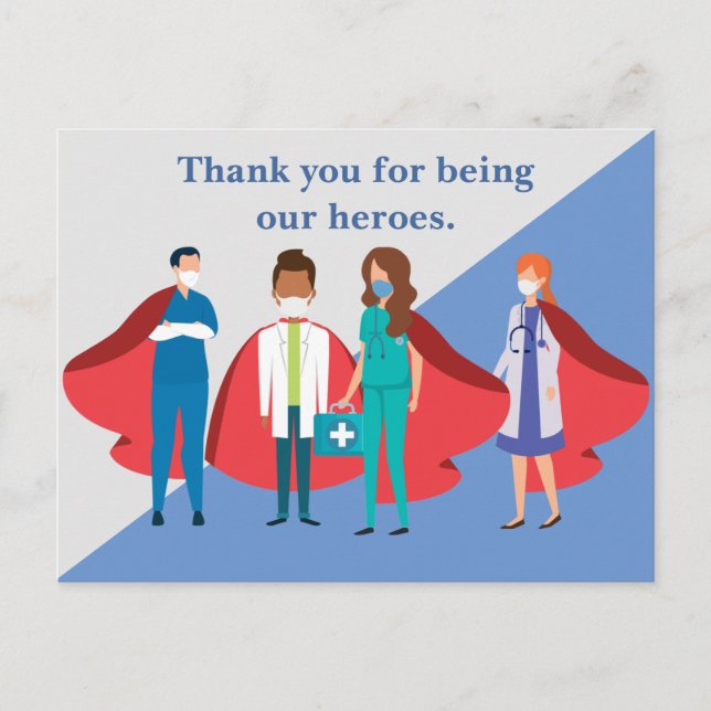 Thank You Healthcare Workers Hero Doctor Nurse Postcard (Front)