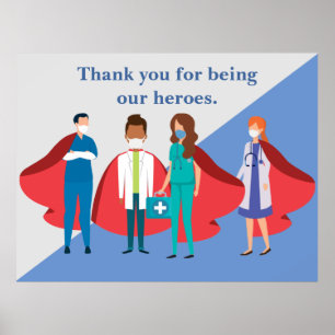 Thank You Healthcare Workers Hero Doctor Nurse Poster